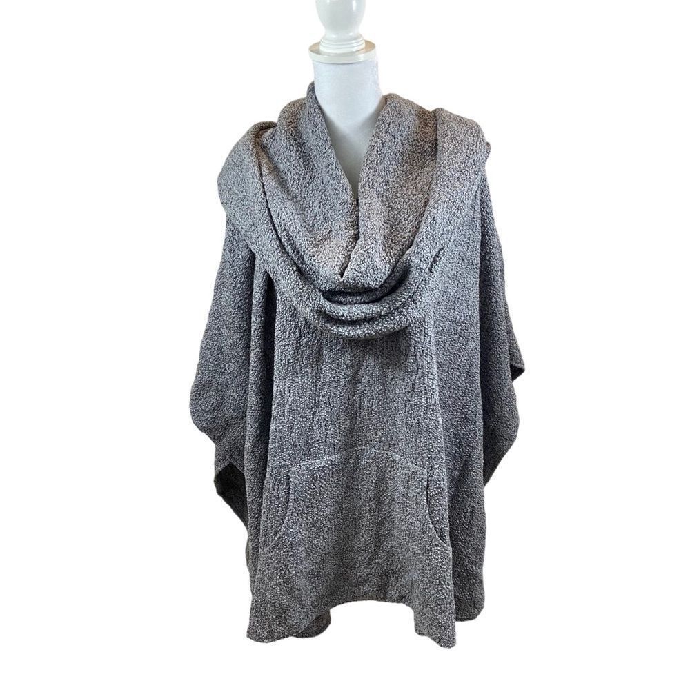 Margaret Winters Brand Black and Grey Cowl Neck Poncho Sweater One Size‎